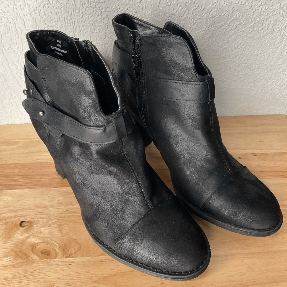 Crown Vintage Black Heeled Strappy Buckle RockRoll Ankle Booties Women 10M China